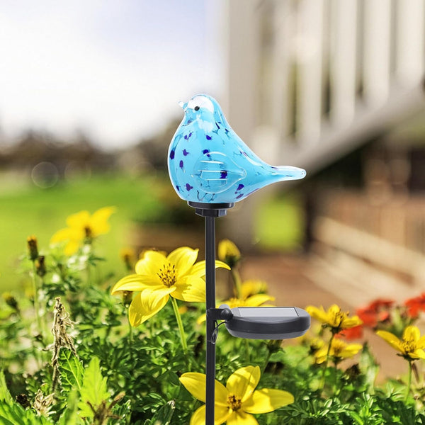 Solar Garden Stake, Hand-Blown Glass Bluebird Light Outdoor Garden Decor4