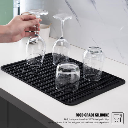 Silicone Dish Drying Mat, Non-Slip Easy Clean Sink Mat, Black, 16" X 12" | Quick-Dry Ridges, Large Heat-Resistant Dish Drainer Mat for Kitchen Counter, Hangable & Roll-Up for Storage, Dishwasher Safe5