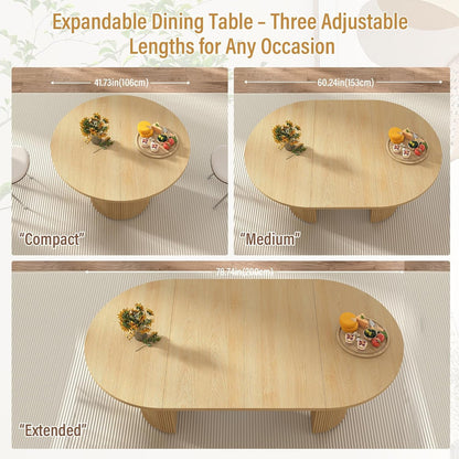 41 In-78 in Extendable Dining Room Table for 4-8, round Expandable Kitchen Table with Fluted Base, Modern Farmhouse Oval Dinner Tables for Dining Room Kitchen Living Room (Natural)3