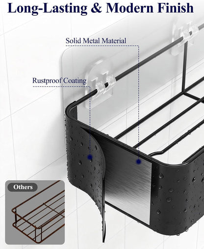 Large Shower Caddy - Adhesive 6-Pack Bathroom Shelves, Black6
