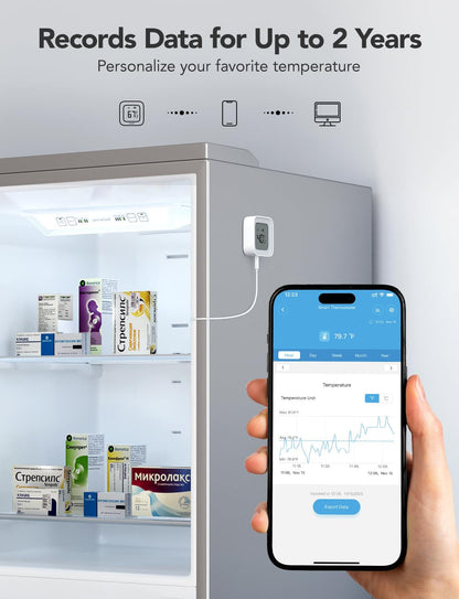 Wifi Refrigerator Thermometer 2-Pack with Gateway & LCD Display | Freezer Alarm Fridge Monitor with App Alerts & Anti-False, 197Ft Range, 2-Yr Data Export. for Freezer/Fish Tank/Hot Tub7
