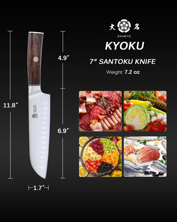 7 Inch Santoku Knife, Daimyo Series, Rosewood Handle, 440C Steel7