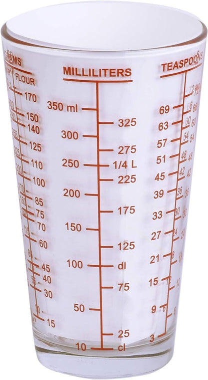 Mix N Measure Glass, Multi-Purpose Liquid and Dry Measuring Cup, 6 Units of Measurement, Heavy Glass, Red5
