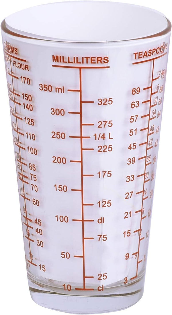 Mix N Measure Glass, Multi-Purpose Liquid and Dry Measuring Cup, 6 Units of Measurement, Heavy Glass, Red5
