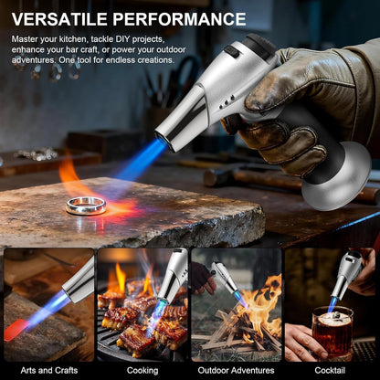 Kitchen Butane Torch with Safety Lock for Baking, Crafts & Steak | 2500°F Adjustable Continuous Flame, One-Button Piezo Ignition, Ergonomic Comfort Grip, 3 Refill Adapters(Butane Not Included)6
