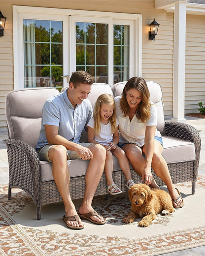 10-Piece Luxury Patio Furniture Set with 42.5" Fire Pit Table, Outdoor Wicker Sofa Couch & Swivel Rocker Chairs with 6-Inch Thick Cushion, Conversation Set for Poolside, Deck & Yard - Beige5
