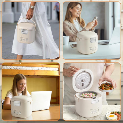 Rice Cooker Small – Mini Rice Cooker 2 Cups Uncooked – Portable Rice Maker | with Non-Stick Coating,12-Hour Timer Delay & Auto Keep Warm & One-Touch for Dorm Office Travel 1-2 Person (Beige)6