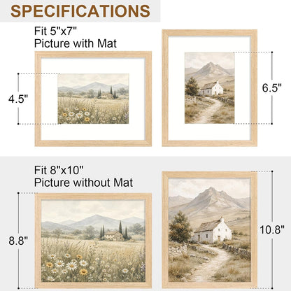 Solid Wood 8X10 Picture Frame with Mat, Natural, 4 Pack3