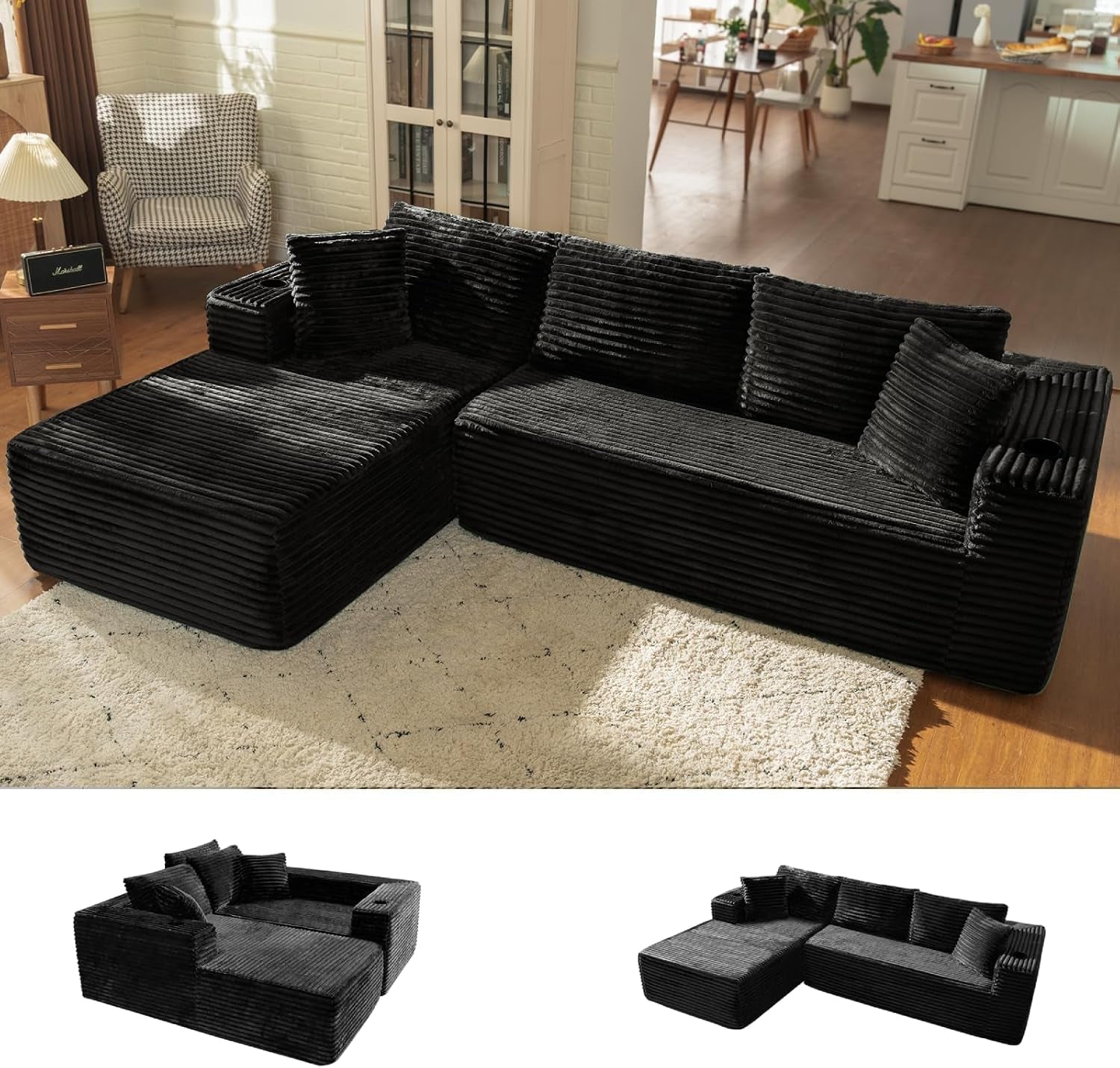 106-l-shaped-cloud-sectional-couch-with-chaise-corduroy-boneless-couch-with-wide-armrests-and-cup-holders-for-living-room-bedroom-no-assembly-required-black