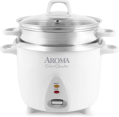 Housewares 14-Cup (Cooked) / 3Qt. Select Stainless Pot-Style Rice Cooker, & Food Steamer, One-Touch Operation, Automatic Keep Warm Mode, White (ARC-757-1SG)1