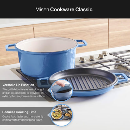 7 QT Enameled Cast Iron Dutch Oven - Chip-Resistant Enamel Coating - Thick Iron Core for Heat Retention - Large Cooking Surface - Oven Safe, Induction Compatible - Grill and Silicone Lid, Blue5