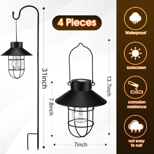4 Pack 31 in Hanging Solar Light Outdoor with Shepherd Hook,Black2