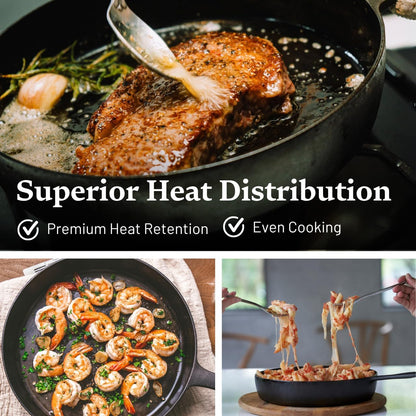 12 Inch Smooth Cast Iron Skillet - Naturally Non-Stick, Pre-Seasoned Frying Pan, Smooth Finish for Grilling, Frying, Sauteing, Searing, Baking - Use on Oven, Stove, Grill, or Campfire8