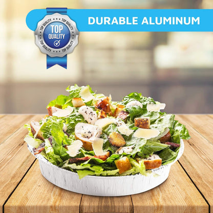 9” round Aluminum Foil Pans with Clear Lids | Disposable Containers with Straight Walls for Storing, Baking, Meal Prep & Reheating | Freezer & Oven Safe, Recyclable | 40 Pack of Tins5