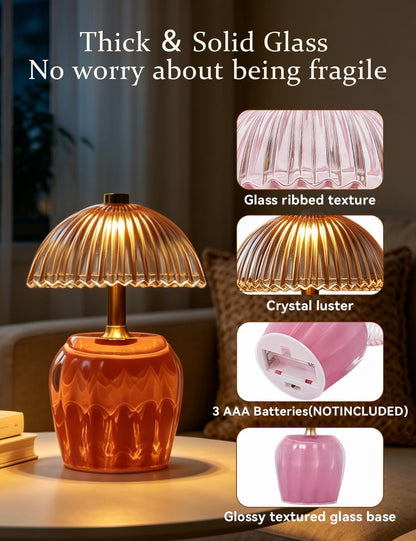 Battery Operated Lamp with Timer, Glass Bedside Table Lamp5