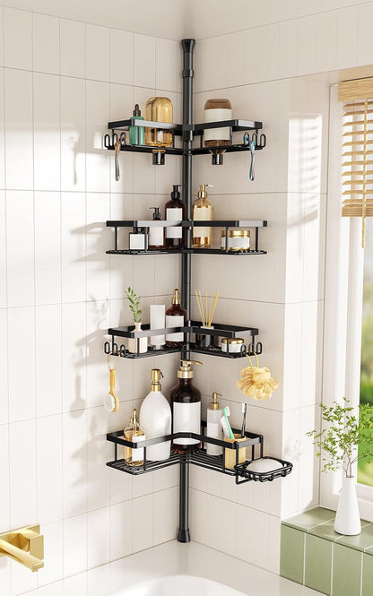 Shower Caddy Tension Pole 4-Tier Corner Storage Bathroom Essentials1