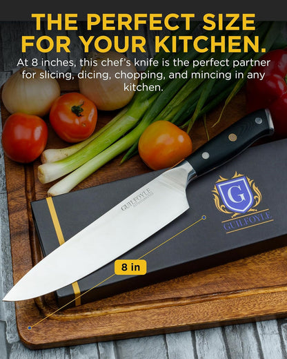 Chef Knife 8 Inch – Stainless Steel Kitchen Knife with Ergonomic Handle & Full Tang – Cooking Gifts for Home Chefs – Gift Box Included5