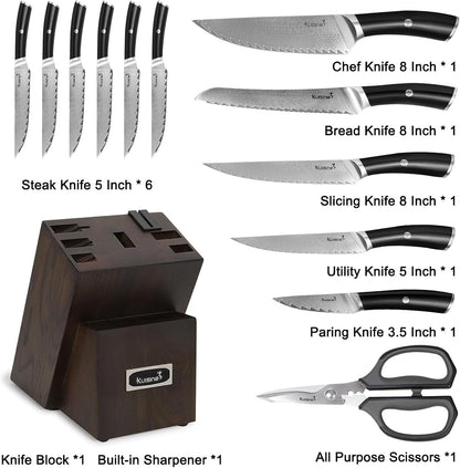 14-Piece Damascus Knife Set with Block, Ultra Sharp2