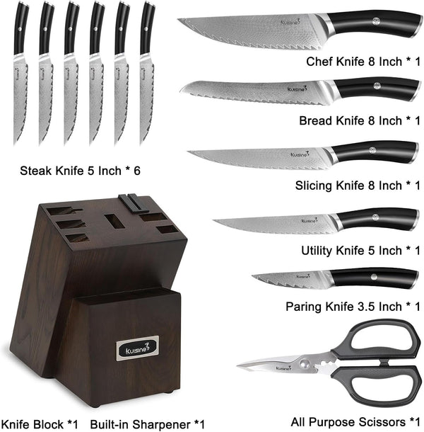 14-Piece Damascus Knife Set with Block, Ultra Sharp2