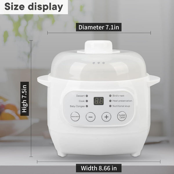 White 1L Mini Slow Cooker with Steamer Basket, 24-Hour Timer and Automatic Keep-Warm Function, 200W Smart Ceramic Electric Slow Cooker, Kitchen Cooking Appliance2