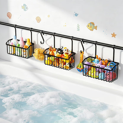 Over-The-Tub Bath Toy Storage, Adjustable Tub Organizer, Black1