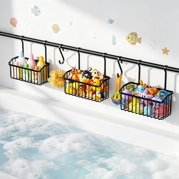 Over-The-Tub Bath Toy Storage, Adjustable Tub Organizer, Black1
