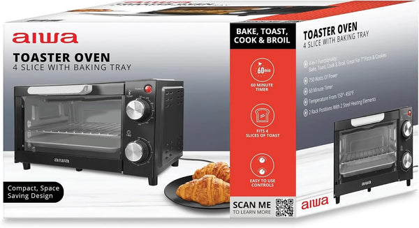 4-Slice Countertop Toaster Oven with Baking Tray, Bake Toast Cook and Broil, Temperature Control, 60 Minute Timer Knob, Automatic Shutoff, Baking Tray and Crumb Tray Included, Black6
