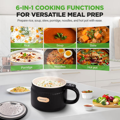 1.6 QT Portable Electric Rice Cooker & Lunch Maker | Multi-Functional & Non-Stick Ceramic Coating | Digital Control Panel | 6 Cook Functions: Rice, Soup, Stew, Porridge & More | Black2