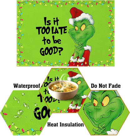 Linen Christmas Placemats Set of 4 Merry Christmas Table Mats Green Elf Winter Holiday Party Decorations for Home Kitchen Table Supply4