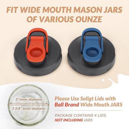 4 Pack Mason Jar Lids Pour Spout, Wide Mouth Flip Cap | Leak-Proof, 2 Gray-Red + 2 Gray-Blue, Airtight Lids for Ball Brand Wide Mouth Mason Jars (Jars Not Included)2