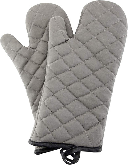Grey 13" Quilted Oven Mitts 1 Pair Flame Heat Resistant | Quilted Lining, 1 Pair, Heat Resistant, Classic, Cotton Blend, Cooking, Baking, Grilling, Non-Slip Grip1