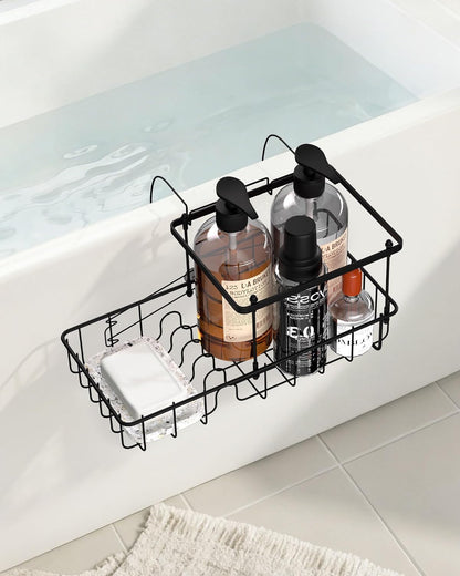 Rustproof Hanging Shower Caddy for Bathtub, Stainless Steel Shower Caddy for Tub Side, Hanging Shower Organizer Basket for Shampoo, Conditioner, Soap & Bath Accessories, Easy Install, Matte Black1