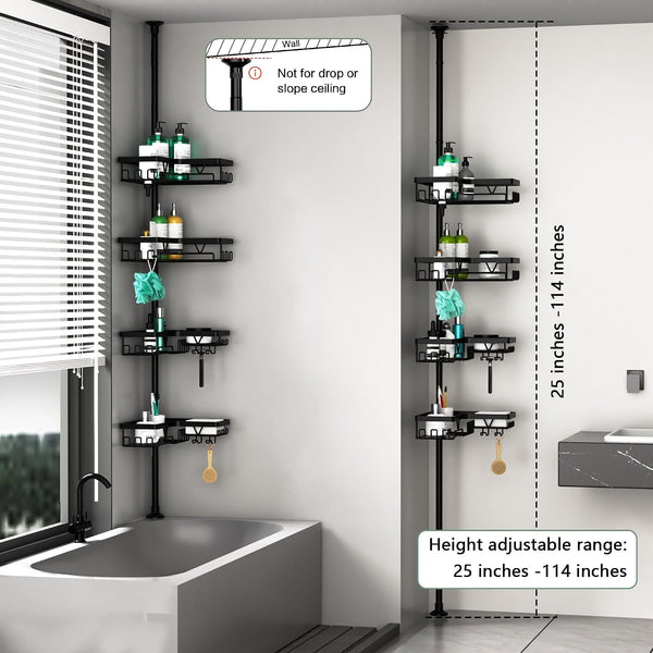 Corner Shower Caddy Tension Pole 4 Tier Shower Caddy Organizer Black6