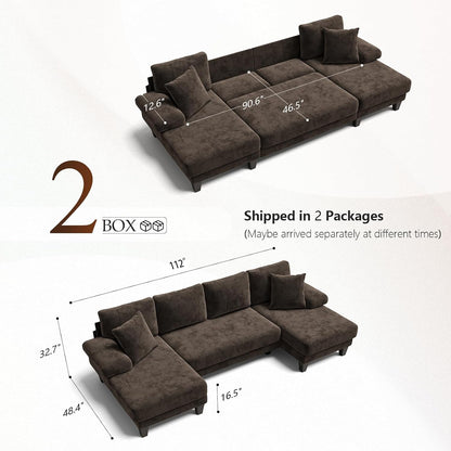 Sleeper Sofa with Pull Out Couch Bed | 112 Inch Couches for Living Room | U-Shaped Convertible Sofa Bed | Chenille Brown3