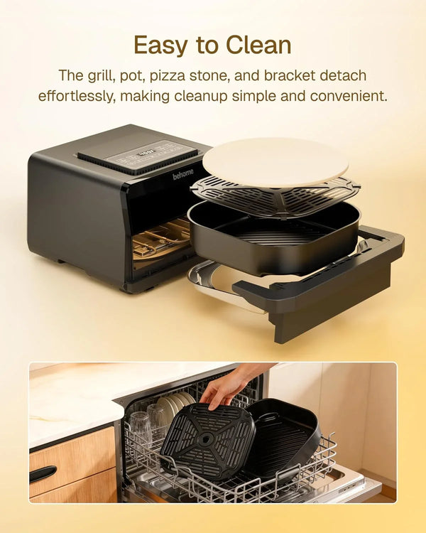 Indoor Pizza Oven & Air Fryer, 6.5QT Family Size with Pizza Stone | 9 Cooking Preset with Viewing Window &Light, 105°F-450°F Adjustable for Air Fry, Roast, Bake, Dehydrate, Fries, 1700W, Black8