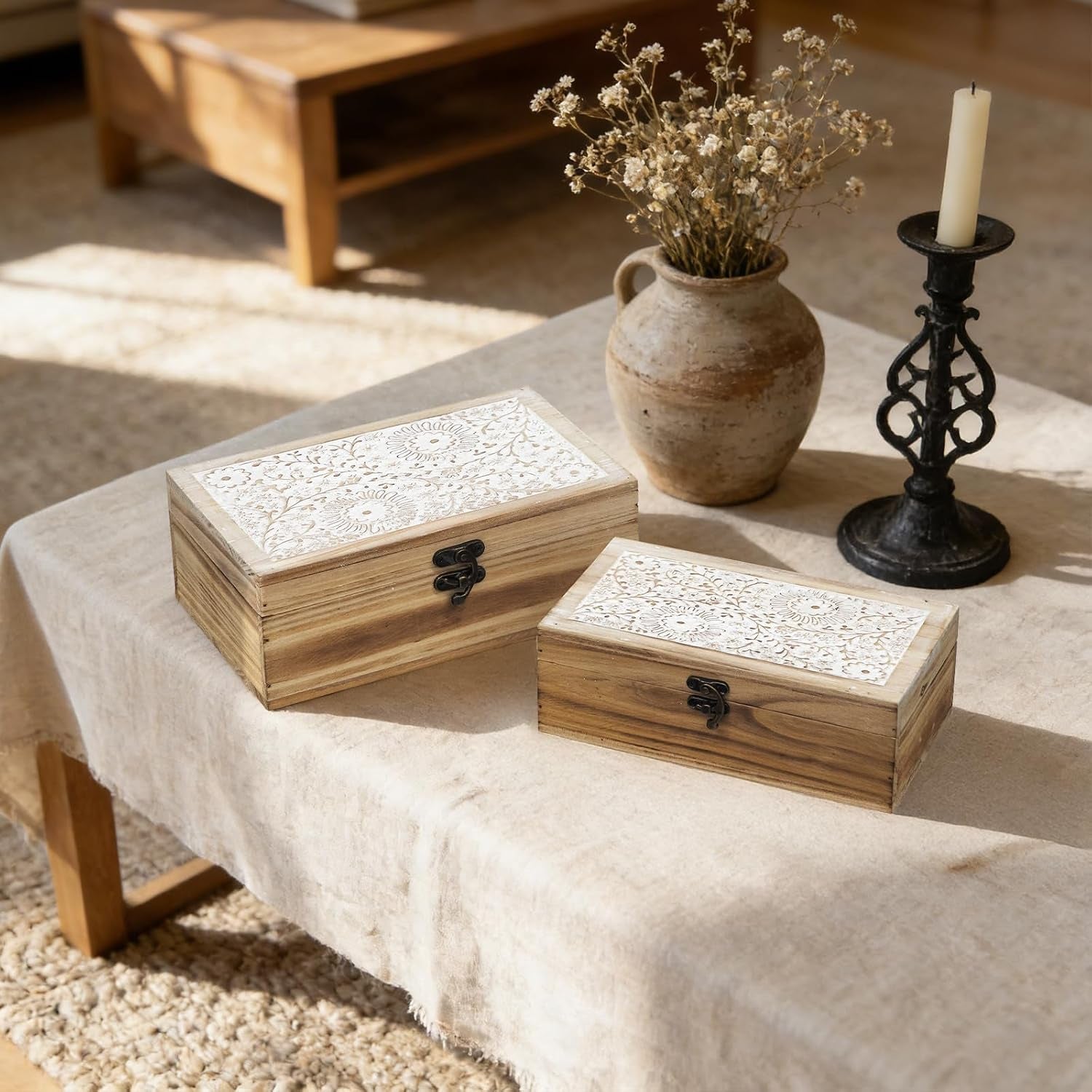 rustic-farmhouse-wood-decorative-boxes-set-of-2-keepsake-box-wooden-box-with-hinged-lid-and-floral-carved-design-decorative-boxes-for-home-decor-brown
