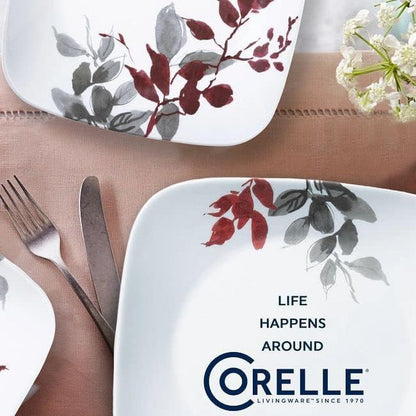 Kyoto Leaves 16Pc, Service for 4, Dinnerware Set, 8 Plates Bowls, Chip & Break Resistant, Dinner and ware White6