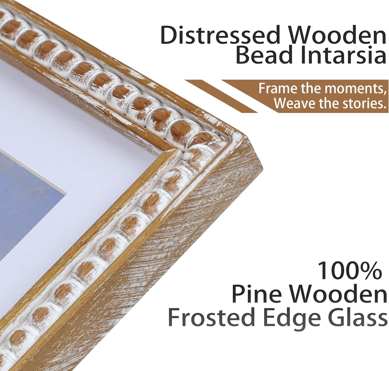 8x10-rustic-picture-frame-with-mat-for-5x7-6x8-farmhouse-boho-deco-distressed-beaded-wooden-real-glass-vertical-or-horizontal-display-photo-gallery-wall-tabletop-frame-natural