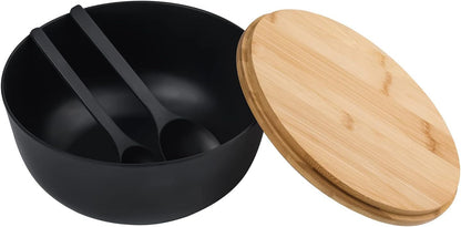 Bamboo Fiber Salad Bowl with Servers Set Large 9.8 Inches Nature Bamboo Mixing Bowl with Servers with Lid Spoon and Fork for Fruits,Salads and Vegetables8