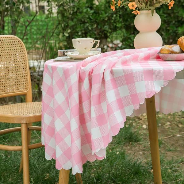 Pink Gingham round Tablecloth-Checkered Table Cloth Waterproof Kitchen & Table Linens-Polyester Buffalo Plaid Wrinkle Free Table Cover(Baby Pink 60R Inch)6