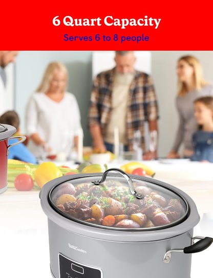 6-Quart Oval Digital Slow Cooker, 240 Watts, BC-4587S, Silver | Programmable Crock Pot up to 20 Hours, Electric Cooking Pot with LCD Digital Display, Removable Stoneware Crock Liner5