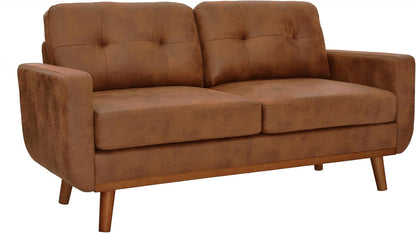 65" Loveseat Sofa,Mid Century Modern Love Seat Couches for Living Room,Button Tufted Upholstered Small Couch with Solid Wood Legs for Bedroom,Apartment,Office,Fabric,Light Brown9