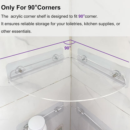 Corner Shower Caddy Shelf Rack 2 Tier Adhesive Shower Organizer Essentials - No Drilling Acrylic Bathroom Storage Rack with Hooks No Drilling Shelves (8.5"X8.5" 2 Tier Clear)5