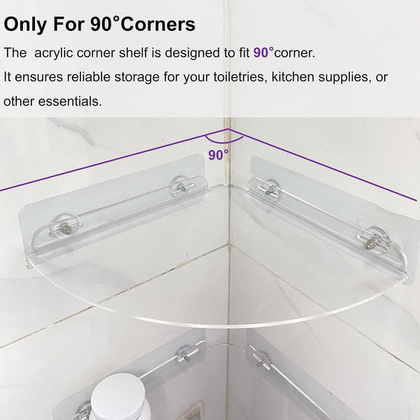 Corner Shower Caddy Shelf Rack 2 Tier Adhesive Shower Organizer Essentials - No Drilling Acrylic Bathroom Storage Rack with Hooks No Drilling Shelves (8.5"X8.5" 2 Tier Clear)5