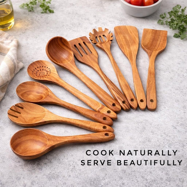 9-Piece Wooden Cooking Utensil Set – Premium Wood Kitchenware for Nonstick Cookware, Heat-Resistant & Durable Wooden Spoons and Spatulas – Eco-Friendly Kitchen Tools for Stirring & Serving3