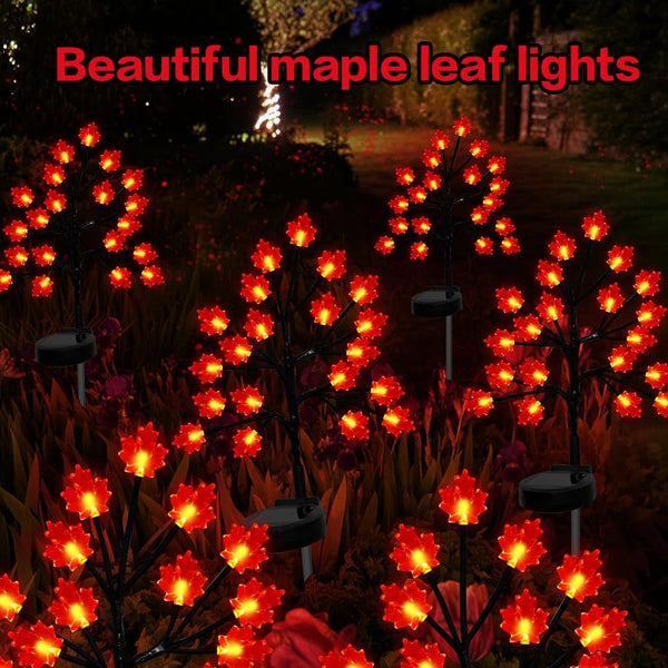 Fall Décor Solar Garden Lights for Outdoor Thanksgiving Decorations,2Pack 40LED RED Maple Leaves Path Lights,Autumn Harvest Outdoor Decorations,Solar Fall Lights for Thanksgiving Party Decor4