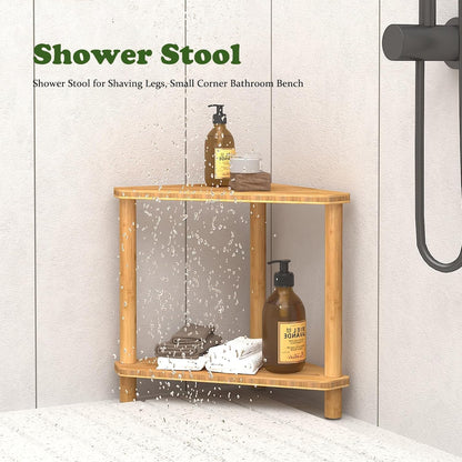 Corner Shower Stool for inside Shower 2-Tier,Bamboo Shower Bench5