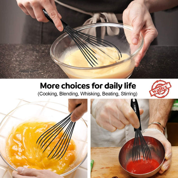 Silicone Whisk,Stainless Steel Wire Whisk Set of 3 -Heat Resistant 480°F Kitchen Whisks for Non-Stick Cookware,Balloon Egg Beater Perfect for Blending,Whisking,Beating,Frothing & Stirring,Black8