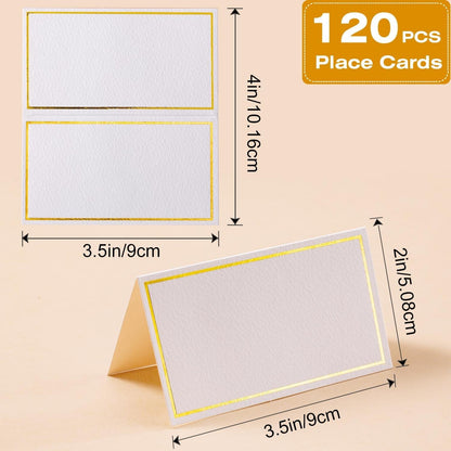 120Pcs Premium Place Cards, Small Table Cards with Gold Foil Border, 2" X 3.5" Tent Card, Escort Cards, Name Card, Wedding Place Cards for Wedding, Table, Dinner Parties, Seating Card2