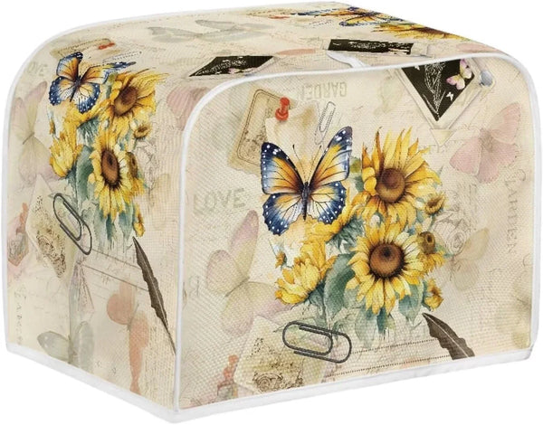 Toaster Dust Cover 2 Slice, Microwave Toaster Oven Grill Stain Resistant Dustproof Kitchen Small Appliance Cover with Top Handle for Kitchen, Butterfly Sunflower Retro1